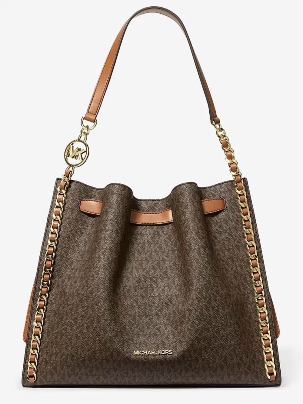Mina Large Signature Logo Chain Shoulder Bag